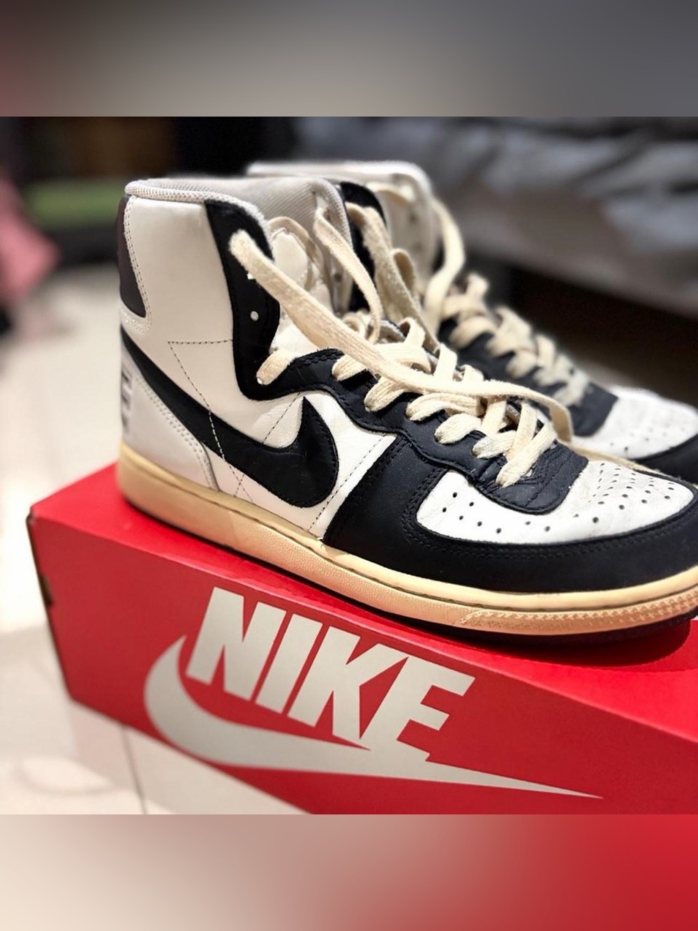 Nike High-Top Sneakers in Black and White with Cream Sole